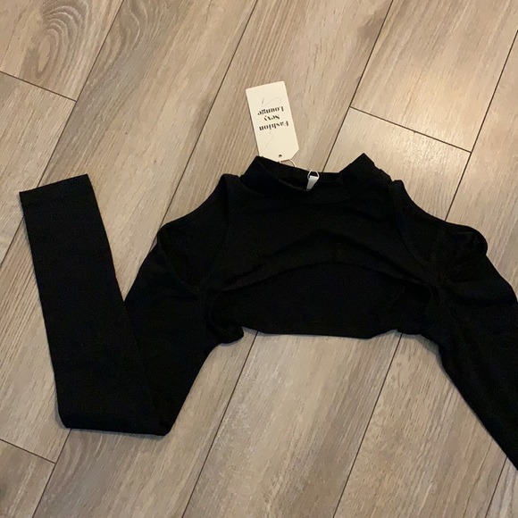 Black Cut Out Long Sleeve Pole Dancing Crop Top - Picture 4 of 6